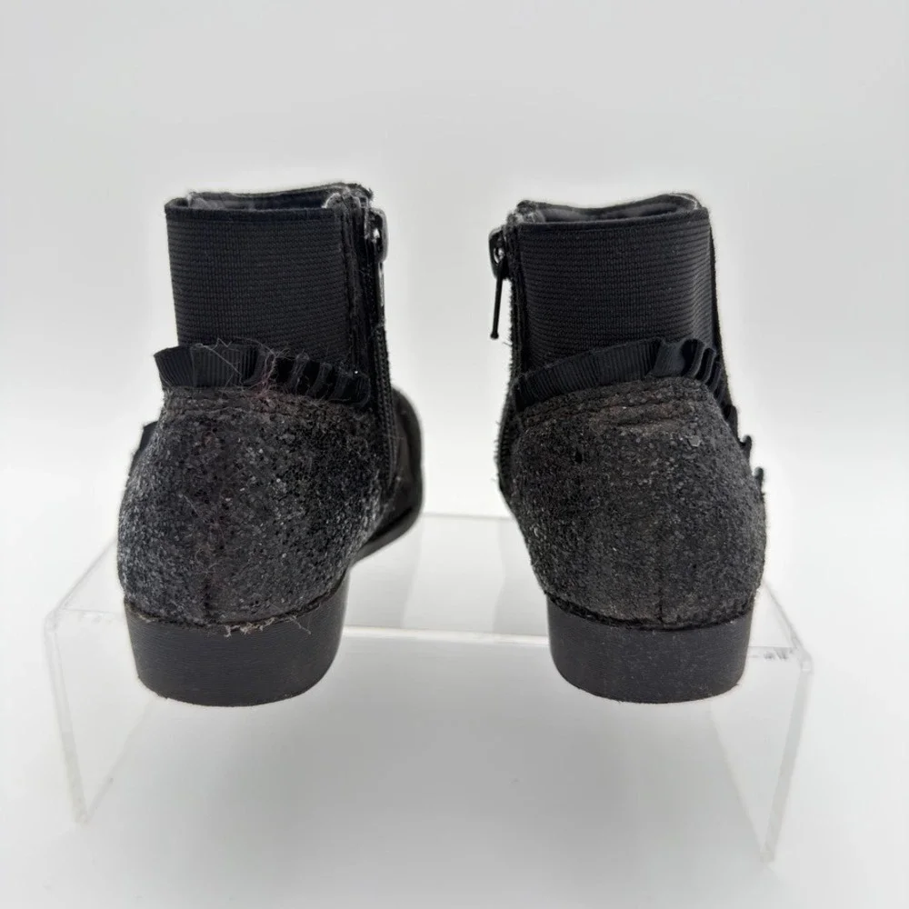 Jumping Beans Luella Toddler Girls Black Glitter Ankle Boots Side Zip Size 9M
